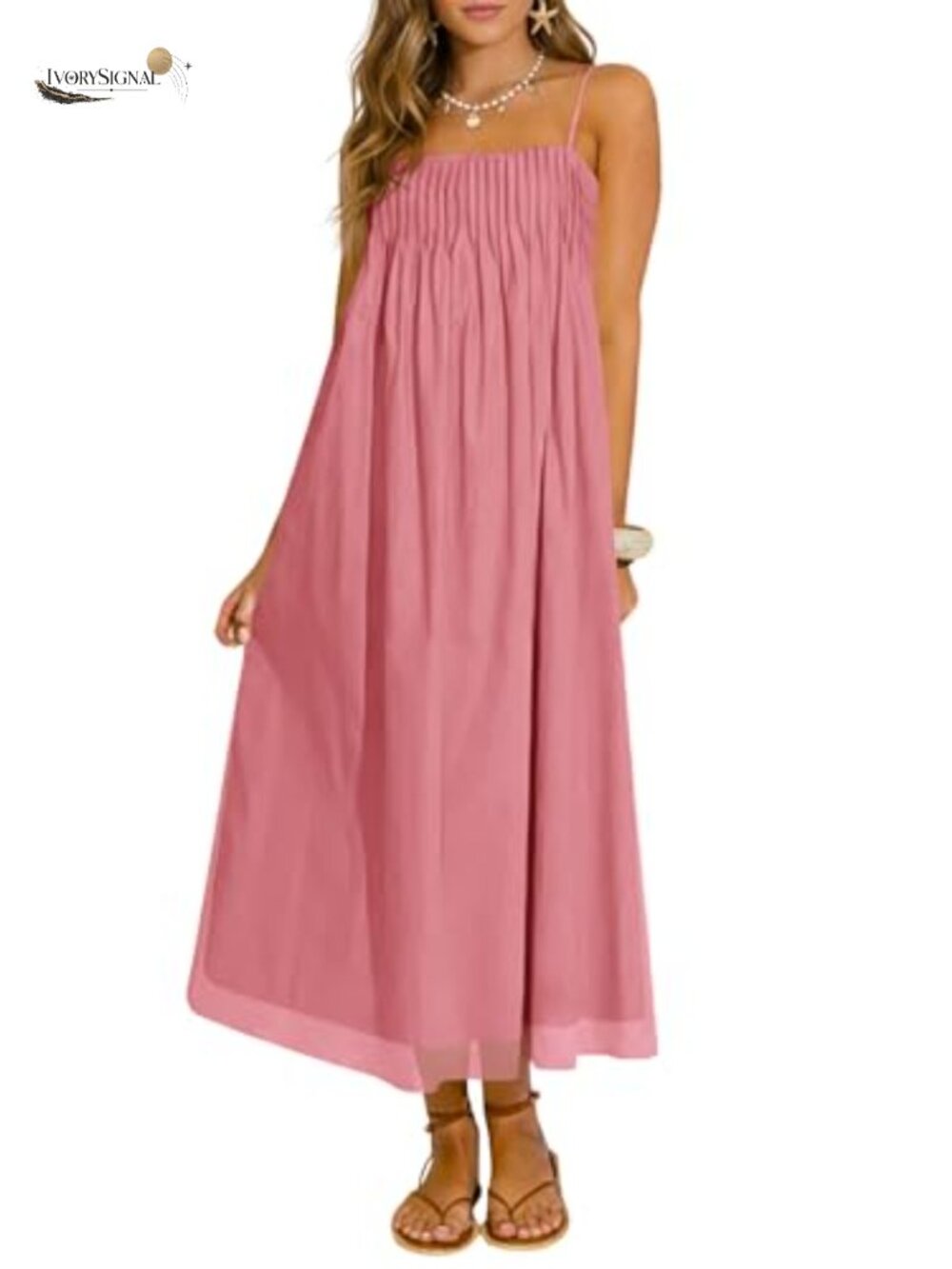 Women's Boho Maxi Dress Spaghetti Strap Square Neck Chiffon Sundress